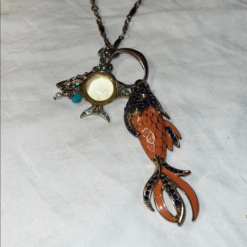Rhinestone Fish Pendent GoldTone Necklace